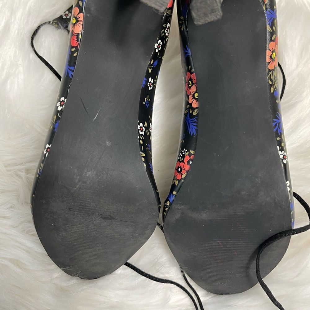 Nine West black multi color floral prints lace up sandals black tassels SZ12 - Picture 13 of 13